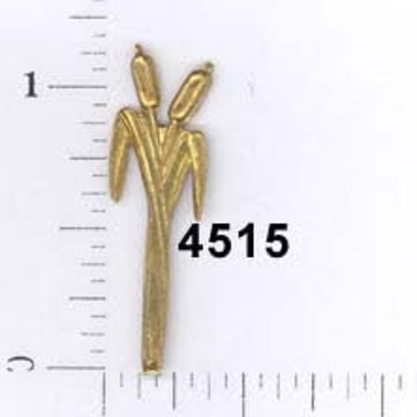 CLOSEOUT 6 pieces raw brass cattails pond leaf stamping component embellishment ornament #4515