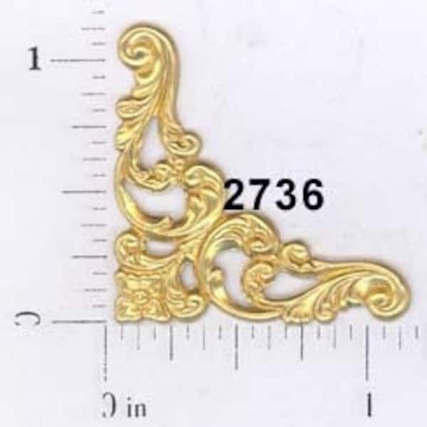 12 pcs raw brass filigree corner, stampings, findings, embellishments #2736