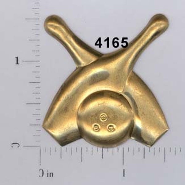 CLOSEOUT 4 pcs bowling pins  raw brass vintage charm sports stamping finding, embellishment #4165