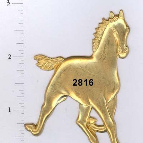 2 pcs horse trotter equestrian raw brass stamping vintage finding, embellishment #2816