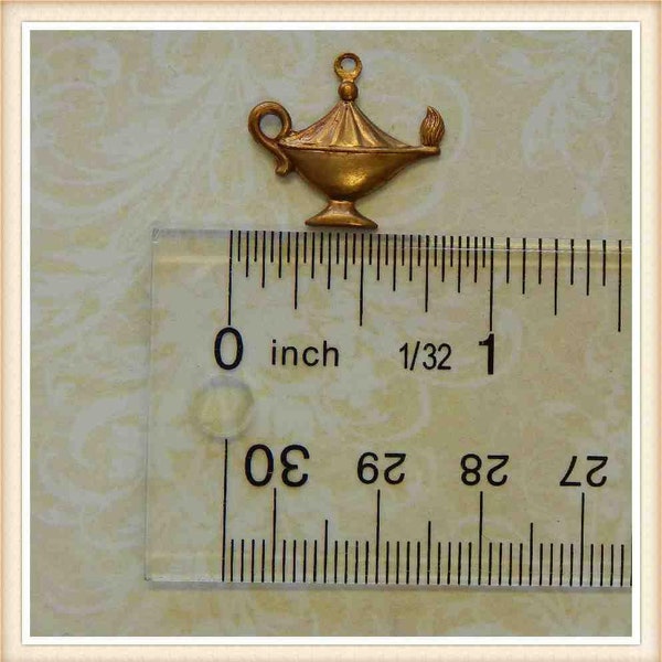 12 pcs lamp Aladdin oil genie wish raw brass vintage charm stamping finding, embellishment #3936