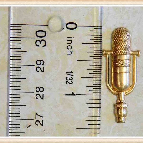 6 pcs microphone raw brass embellishment stamping  finding music , vintage  #2589