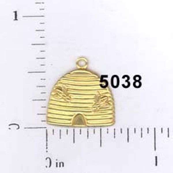 12 pieces raw brass bee hive skep charm bug stamping finding, embellishment #5038