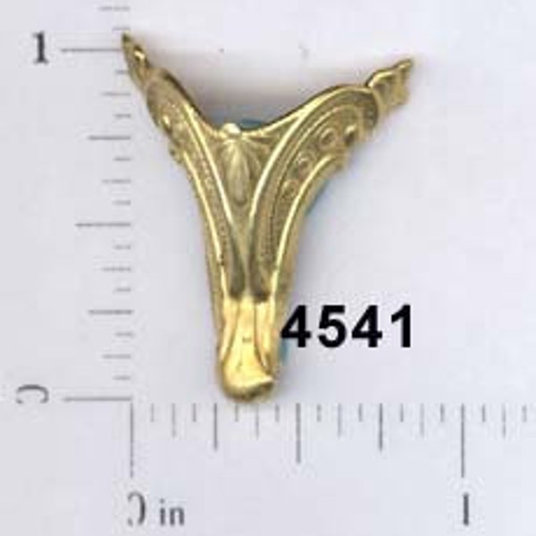 4 pcs raw brass corner, box corner, box leg, stampings, findings, embellishments #4541