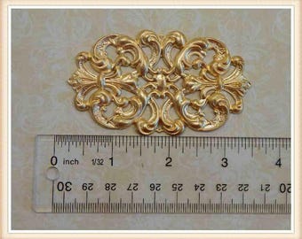 1 PC raw brass filigree findings, stampings, scroll, decoration embellishments #6086