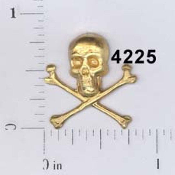 2 pc skull and crossbones, skeleton, jolly roger raw brass halloween stamping finding, embellishment MED #4225