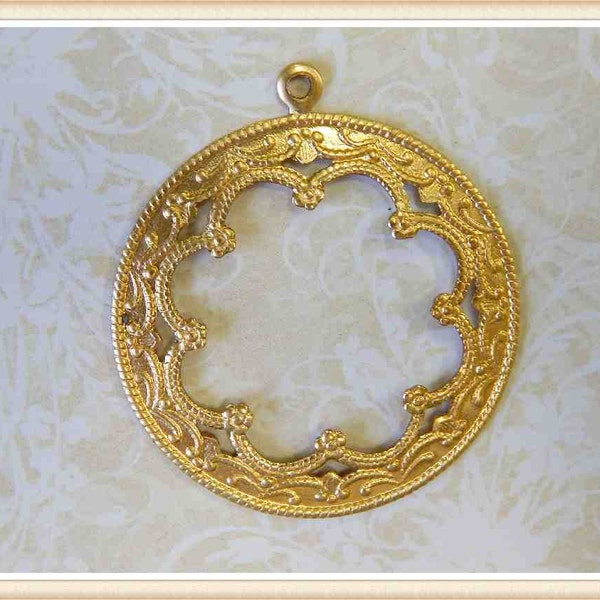 12 pieces round raw brass filigree vintage embellishment ornate ornament #5496