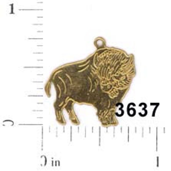 12 pcs buffalo bison charm raw brass finding vintage embellishment ornament #3637