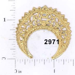 6 pcs brass raw brass crescent filigree vintage embellishment ornate ornament (LARGE) #2971