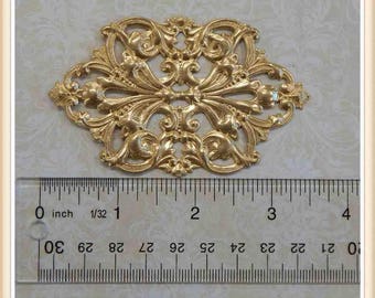 1 PC raw brass filigree findings, stampings, ornament scroll decoration, embellishments #6065