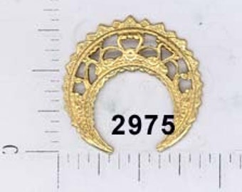 12 pcs brass raw brass crescent filigree vintage embellishment ornate ornament #2975