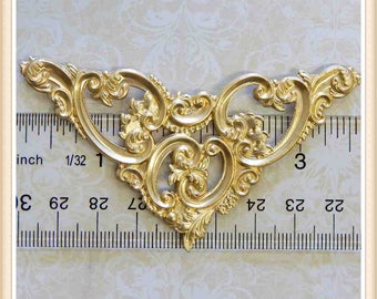 1 piece raw brass filigree corner, stampings, embellishments #6080