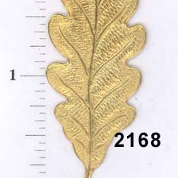 2 pieces raw brass oak leaf vintage embellishment ornament #2168