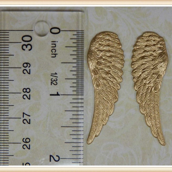 2 PAIR wings raw brass wing angel bird charm stamping finding, embellishment (sm)#6124-25