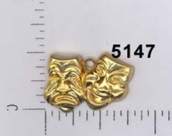 12 pcs comedy tragedy theater mask face raw brass charm stamping finding, embellishment #5147