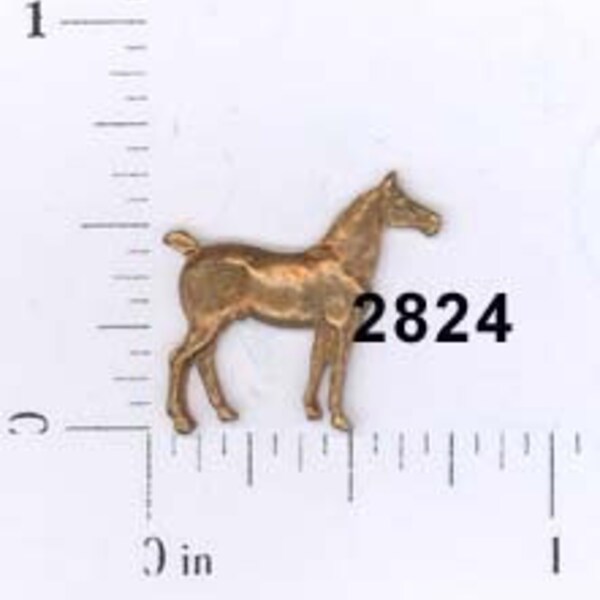 6 pc horse equestrian raw brass stamping vintage finding, embellishment (SM) #2824