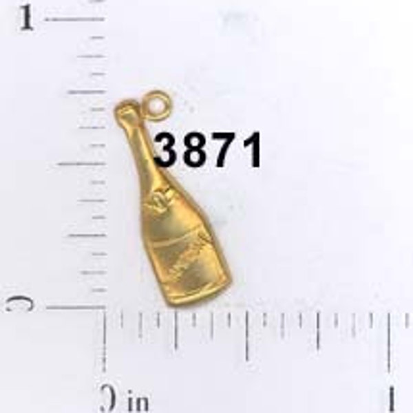 12 pieces wine bottle charm brass, raw brass, french, champagne, embellishment, new year's, vintage #3871