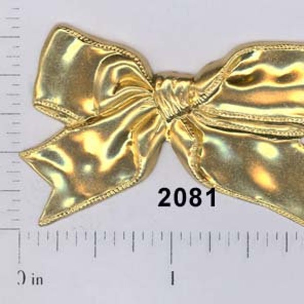 6 pcs bow, ribbon, raw brass, vintage, victorian, finding ornament embellishment, (LG)#2081