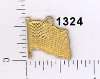 CLOSEOUT 12 pcs United States American flag patriotic raw brass charm stamping finding, embellishment#1324