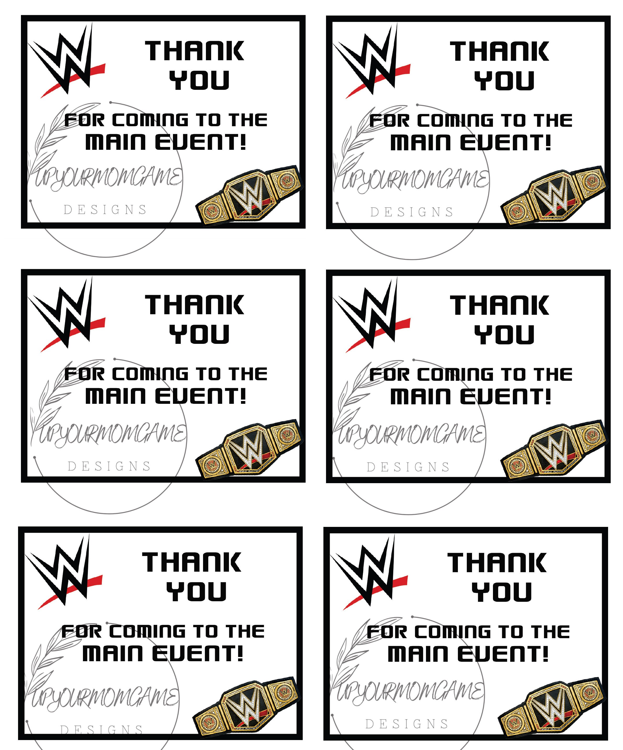 Wrestling Theme Party Table Tags and Thank You Tags Download Etsy