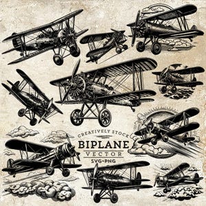 Vintage Biplane SVG PNG, Retro Airplane Clipart (Digital Download)
