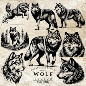 Wolf SVG PNG, Wolf face, Wolf head svg, Logo Wolf PNG, Wolf silhouette, Animals Svg, Forest Wolf svg, Wolf Clipart, Stencil, Vector, Curves