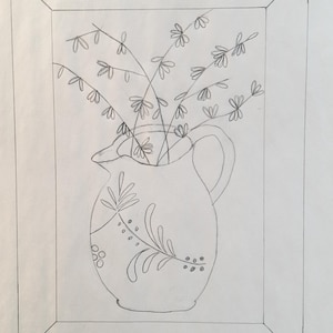 Pitcher Of Forsythia Rug Hooking Pattern on Linen
