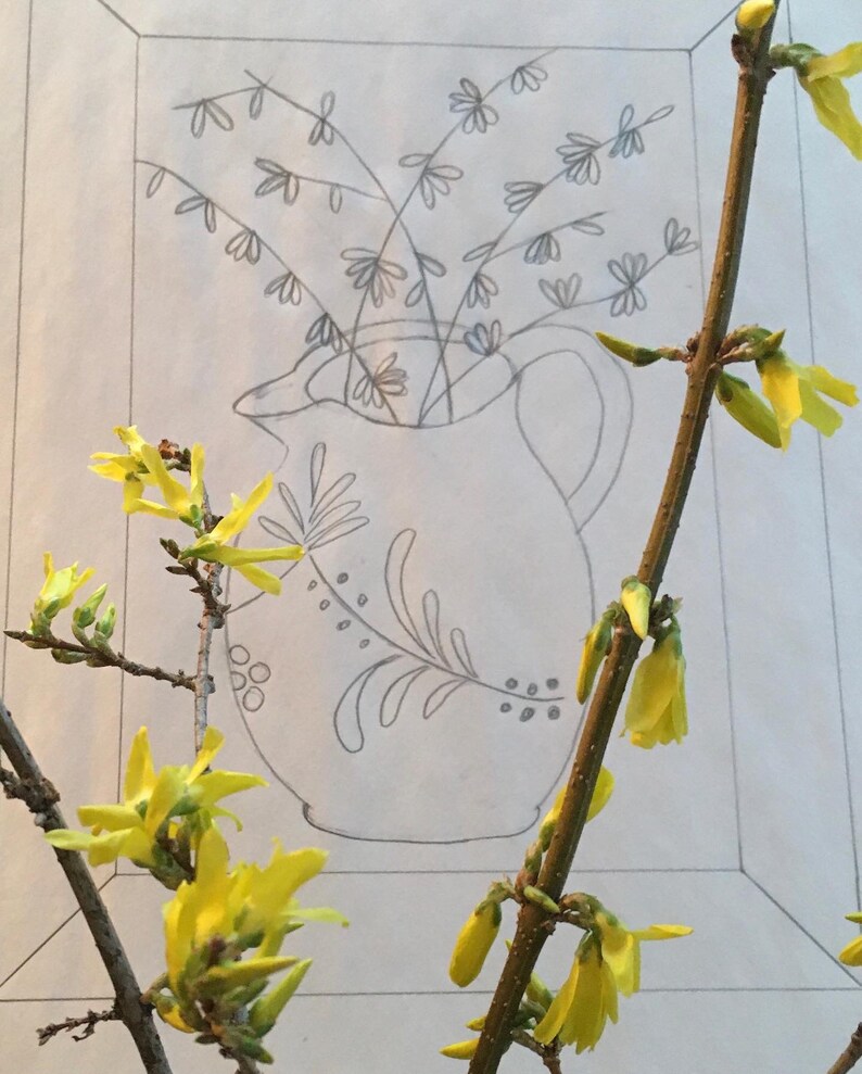 Pitcher of Forsythia Rug Hooking Pattern on Linen - Etsy