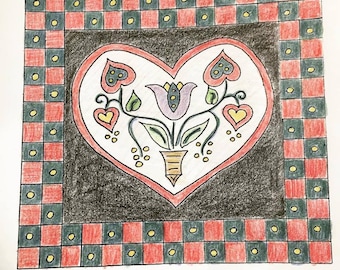 Valentines Bouquet Heart Rug Hooking Pattern