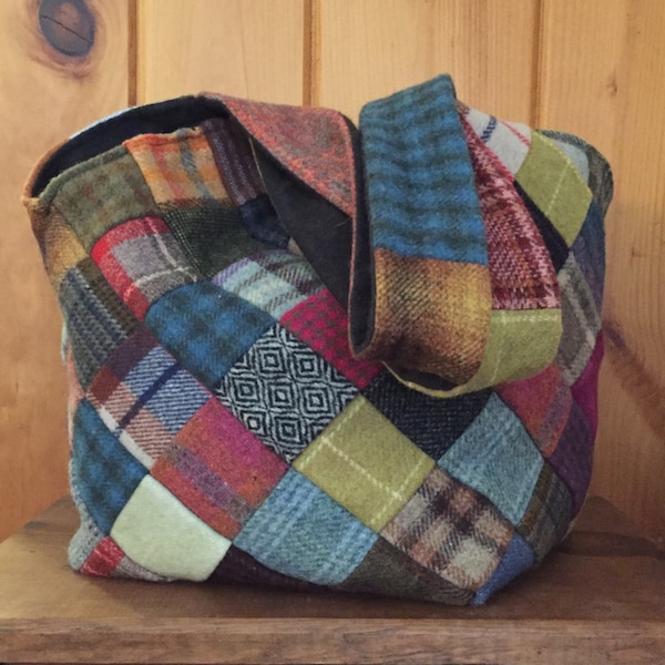 Medium Over-the-Shoulder Wool Patchwork Tote (Made to Order)