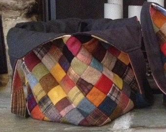 Large Over-the-Shoulder Wool Patchwork Tote (Made to Order)