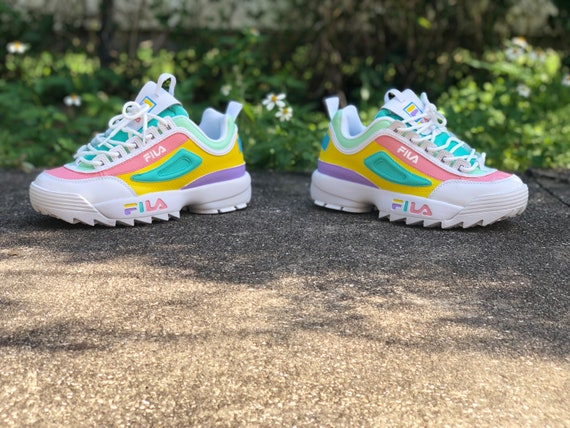 fila disruptor multicolor and white