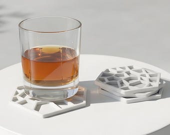 Sottobicchieri Voronoi con esagono geometrico / Accessori da tavola eleganti stampati in 3D / Sottobicchieri moderni e minimalisti / Regalo esagonale