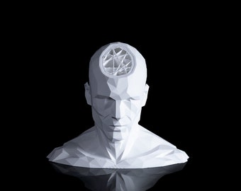 Complexe Menselijke Geest | Moderne Geometrische Buste Sculptuur | Low poly Man | Woondecoratie Kunst