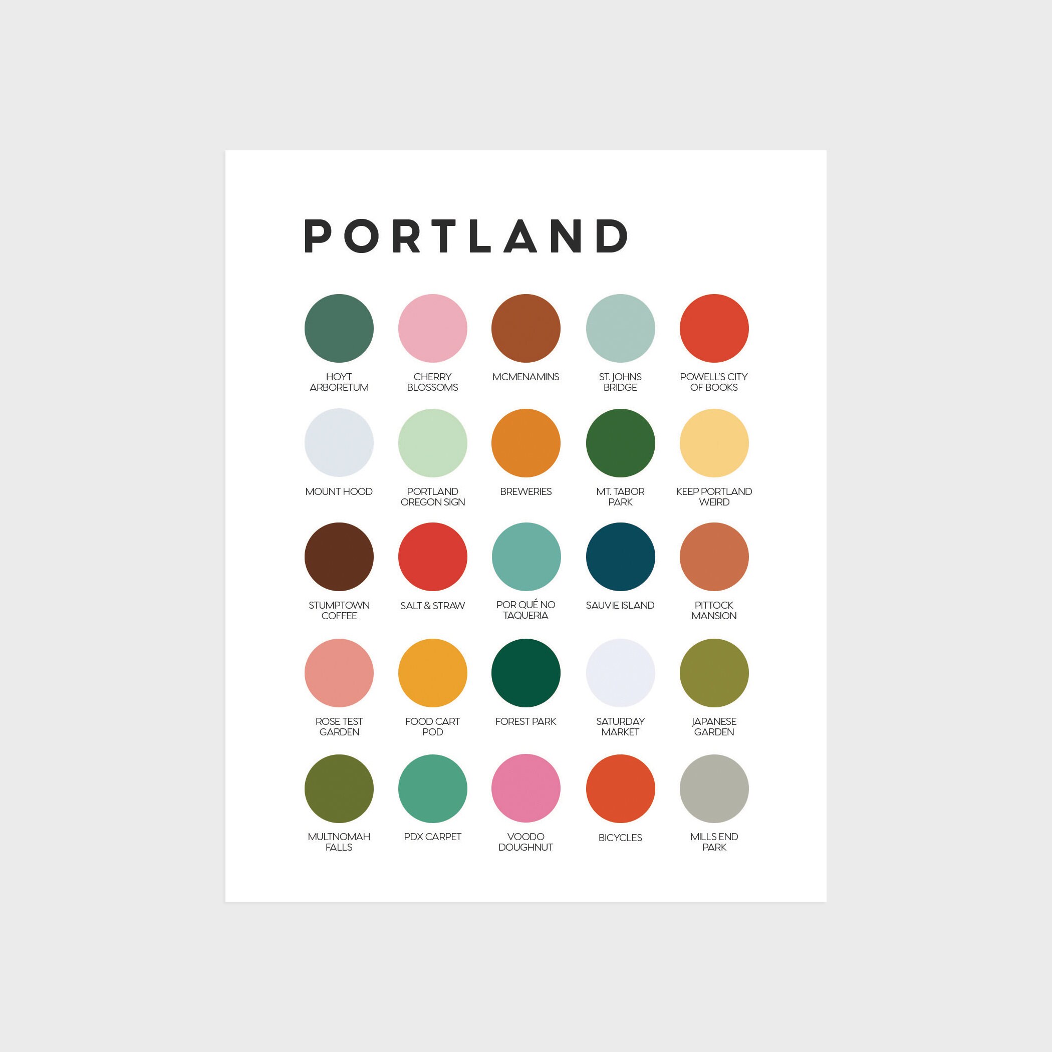 Portland Oregon Color Palette Print Etsy