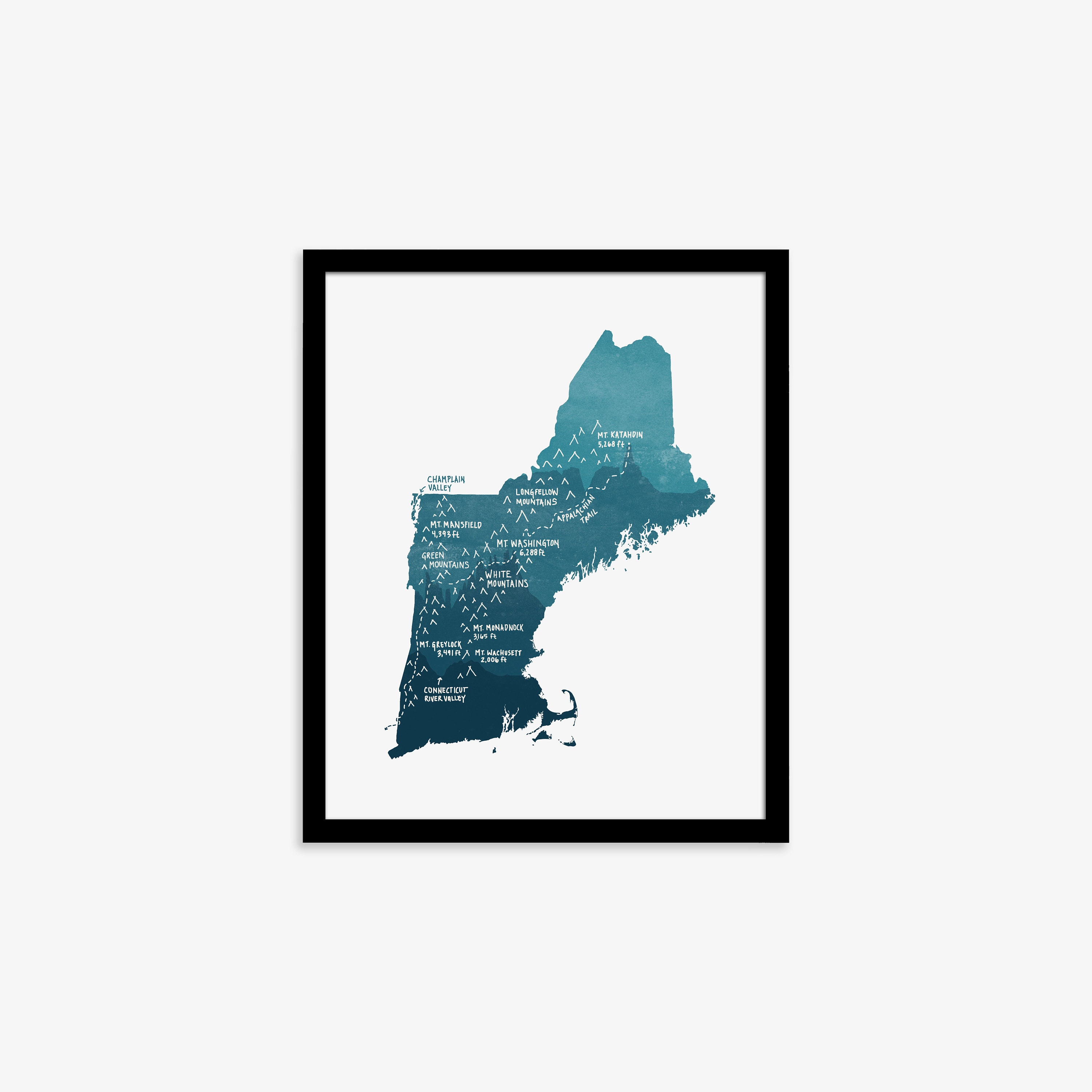 New England Map Print Etsy