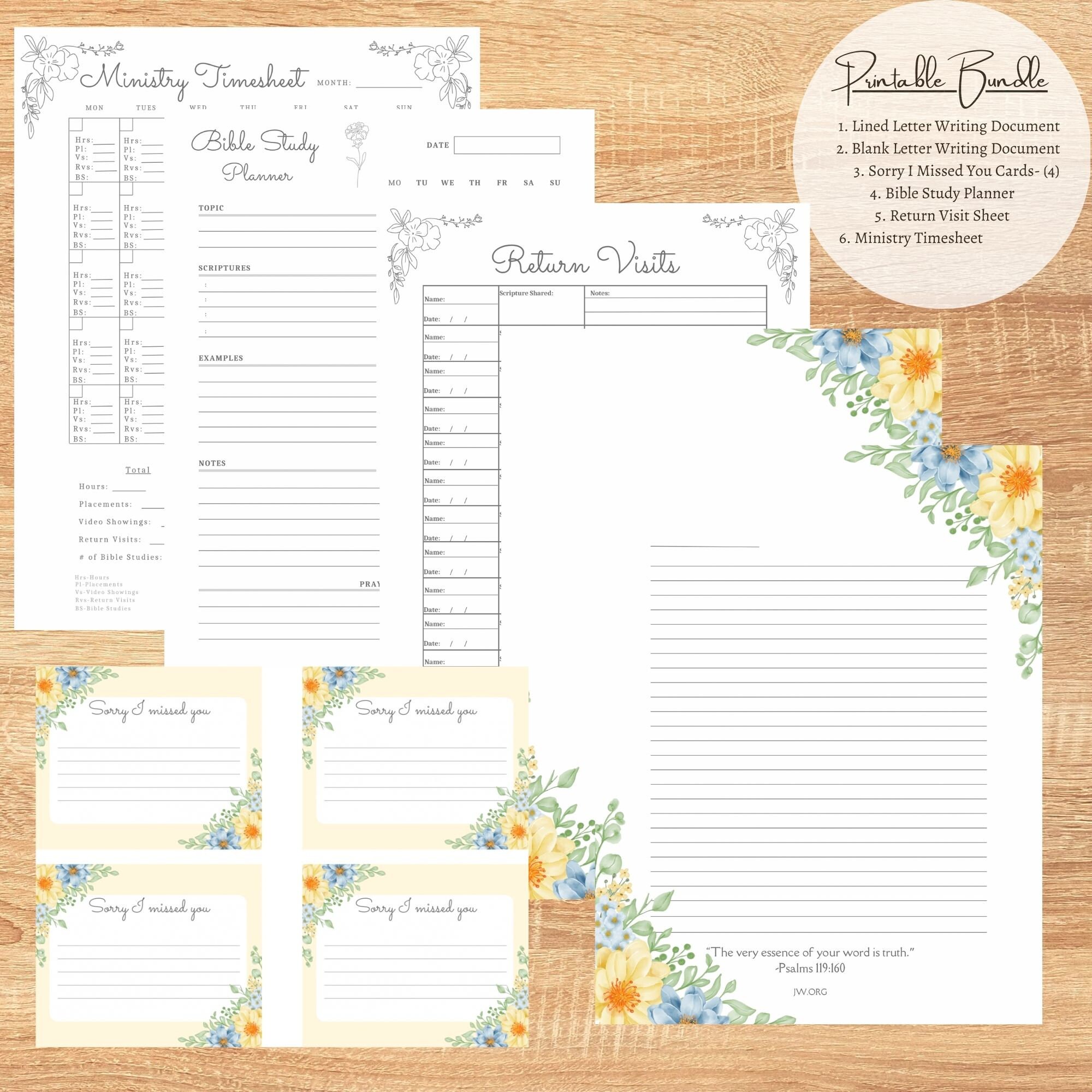 JW Printable Ministry Bundle (yellow Floral) / Letter Writing / Bible ...