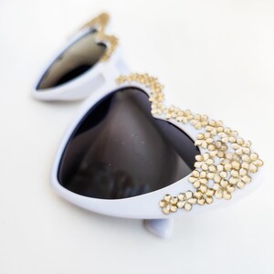Champagne Gold Flower Rhinestone Heart Sunglasses