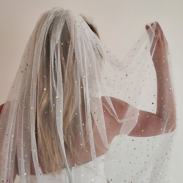 The Nyx Celestial Wedding Veil with Stars and Moon in Off White