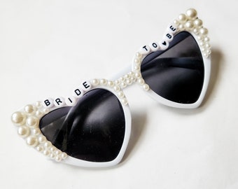 Bride to Be Pearl Heart Shaped Sunglasses UV Protection