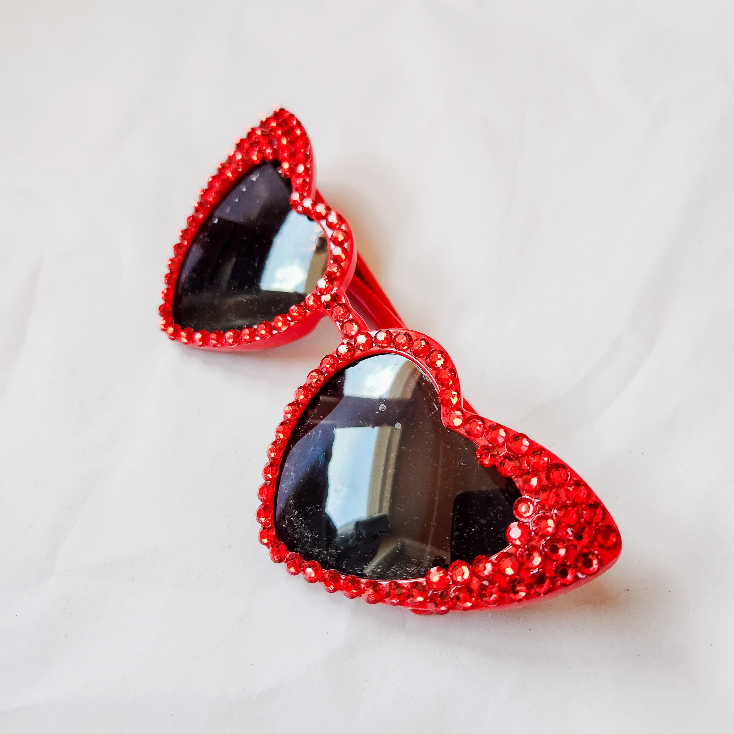 Heart-Shaped Red Sunglasses with Rhinestones Red Rhinestone Heart Sunglasses – Three Cords Boutique main image 3
