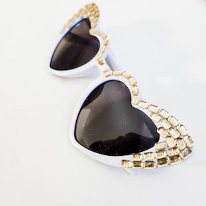 Champagne Gold Art Deco Rhinestone Heart Sunglasses