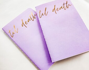 Til Death Wedding Vow Books, Set of 2, Gold, Silver or White Font on Purple Book