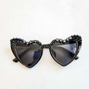 Til Death Black Heart Rhinestone Sunglasses UV Protection