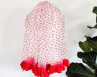 Mini Heart Wedding Veil with Red Satin Ruffle Limited Edition