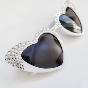 Silver Stud Rhinestone Heart Sunglasses UV Protection!