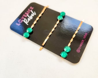 Emerald Jewel Tone Rhinestone Bobby Pins