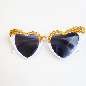 Gold Studded Heart Rhinestone Sunglasses UV Protection