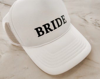 Bride Trucker Hat, Bride Baseball Cap, Honeymoon Beach Hat, Just Married Cap, Bride Sunhat with Adjustable Strap
