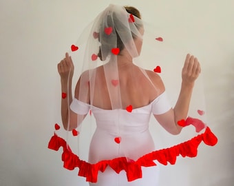 The Sweet Heart / Candy Heart wedding veil in Red Limited Edition